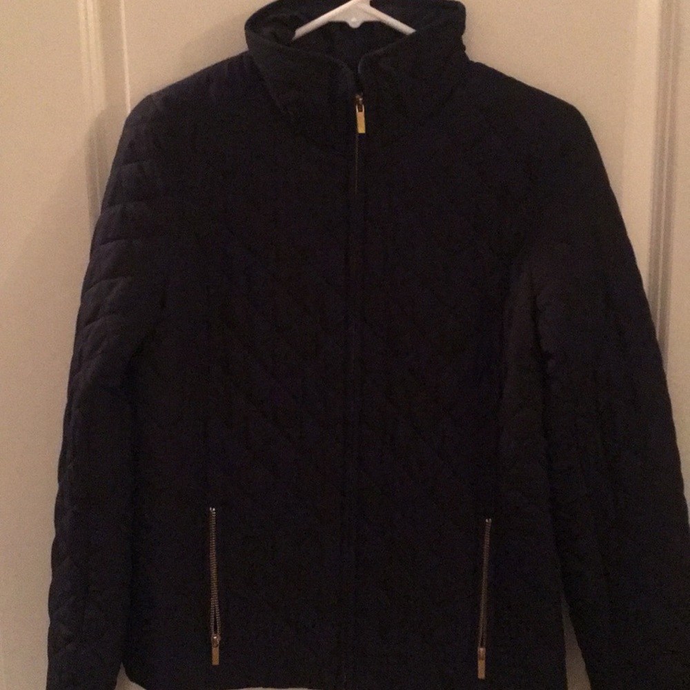 Navy jcrew quilted full zip coat